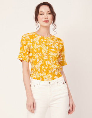 moomaya Casual Printed Women Yellow, White Top