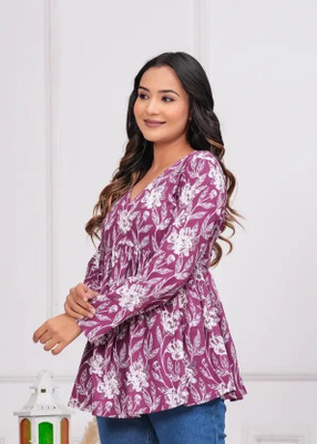 ARZOO Women Printed Anarkali Kurta(Red)