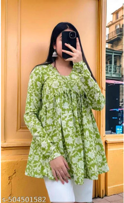 Vrishabhanulali Formal Floral Print Women Green Top
