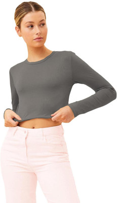 THE BLAZZE Casual Solid Women Grey Top