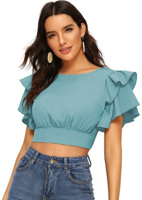 lovespreadin Casual Solid Women Light Blue Top