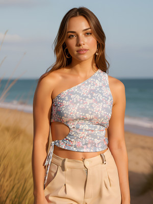 RARE Casual Floral Print Women Multicolor Top