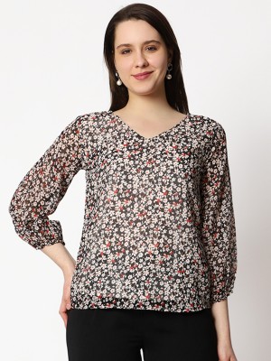 14 Fab Casual Printed Women Black, White, Red Top
