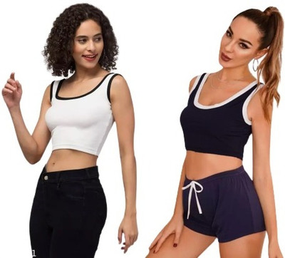 PINOVO Casual Solid Women Black, White Top