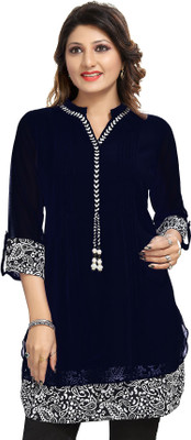 Meher Impex Women Solid A-line Kurta(White, Black)