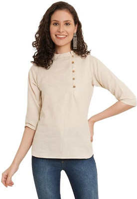 Ethic Glance Party Embroidered Women Beige Top
