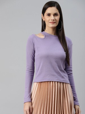 PLUSS Casual Solid Women Purple Top