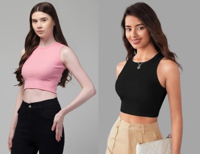 Fshnio Casual Solid Women Pink, Black Top