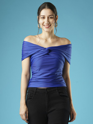 Globus Party Solid Women Blue Top