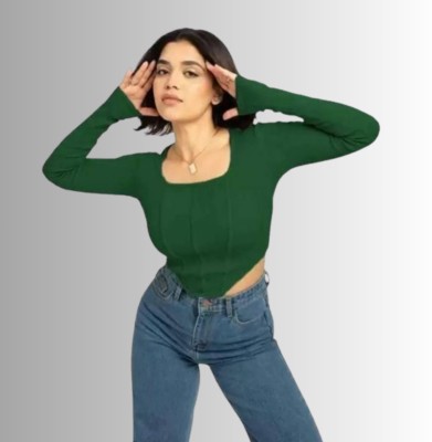 dlj interprises Casual Solid Women Dark Green Top