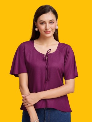 Harshiv Enterprise Casual Solid Women Purple Top