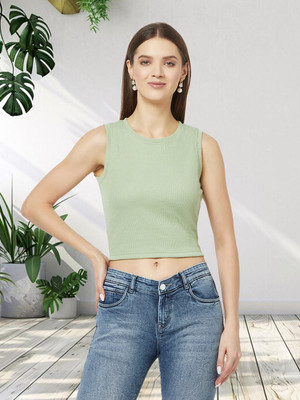 UNICUS APPAREL Casual Solid Women Light Green Top