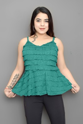 MOONSTAR FASHION Casual Self Design Women Green Top