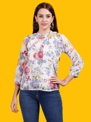 sana fashion Casual Floral Print Women White Top