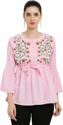 REESE Casual Embroidered Women Pink Top