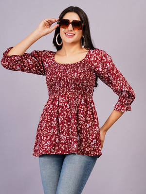 JC4U Casual Printed Women Maroon Top