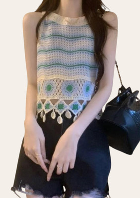 Classye Creation Casual Self Design Women Blue, White Top