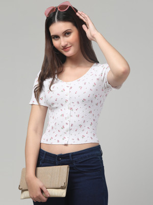clobug Casual Printed Women White Top