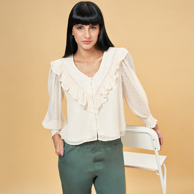 Honey By Pantaloons Casual Self Design Women White Top