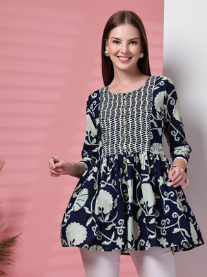 PRISTYLE Party Floral Print Women Blue Top