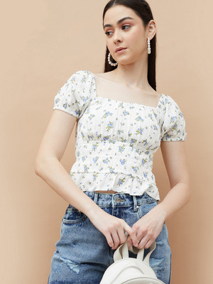 Ginger by Lifestyle Casual Printed Women White Top