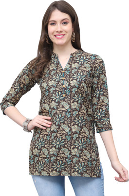 HouseOfCommon Women Printed Straight Kurta(Brown, Beige)