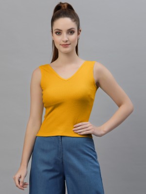 FBAR Casual Solid Women Gold Top