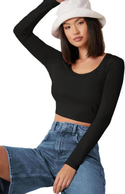 THE BLAZZE Casual Solid Women Black Top