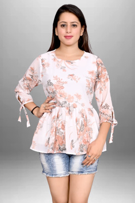 ModernYug Casual Printed Women White, Grey, Orange Top
