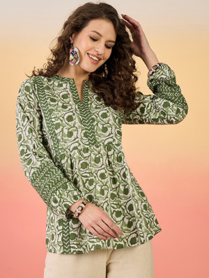 Sangria Casual Floral Print, Printed Women Green Top