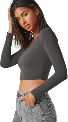 THE BLAZZE Casual Solid Women Silver Top
