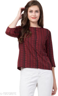 SAAKAA Casual Striped Women Black, Maroon Top