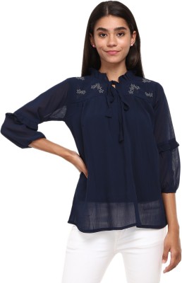 V-MART Casual Self Design Women Dark Blue Top