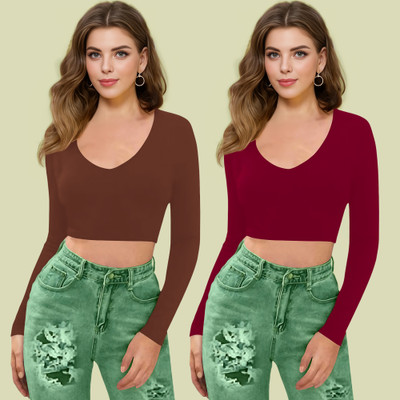NAVYANKAA Casual Solid Women Maroon Top