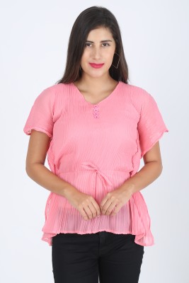 MEETNEX Casual Solid Women Pink Top