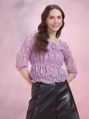 Dressberry Casual Checkered Women Purple Top