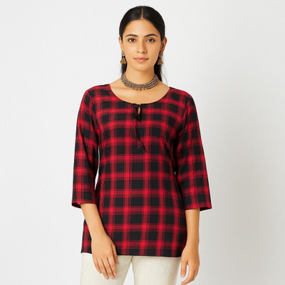 Designally Casual Checkered Women Red, Black Top