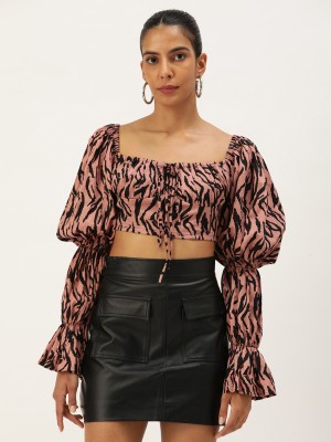 ANVI Be Yourself Casual Animal Print Women Black, Pink Top