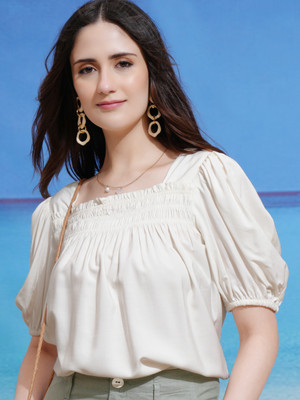Tokyo Talkies Casual Solid Women White Top