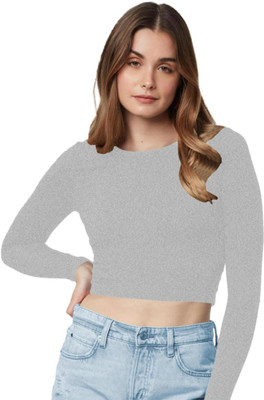 THE BLAZZE Casual Solid Women Grey Top