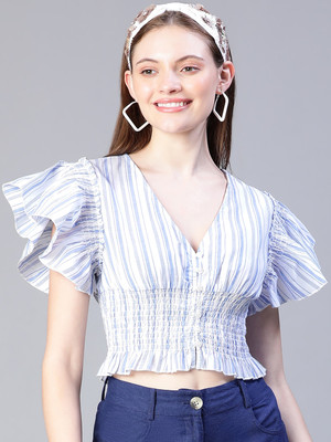 OXOLLOXO Casual Striped Women Blue, White Top