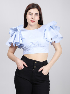 SWISHIN Casual Solid Women Blue Top
