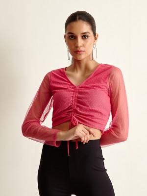 Cover Story Casual Solid Women Pink Top