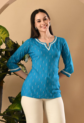 METAFAB Women Printed A-line Kurta(Blue)