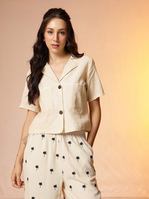 CORSICA Casual Solid Women Beige Top
