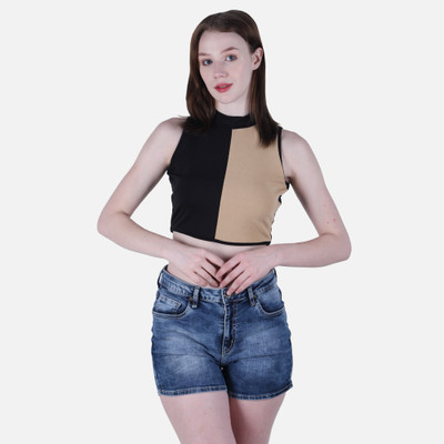 Fasska Casual Color Block Women Beige, Black Top
