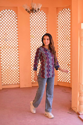 craftwell studio Casual Printed Women Maroon Top
