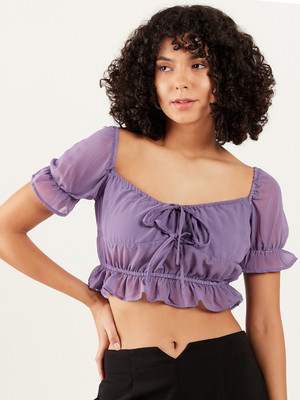 ATHENA Casual Solid Women Purple Top
