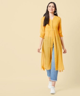 Miss Chase Casual Self Design Women Yellow Top