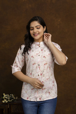 Bliss Casual Printed Women Pink, White Top